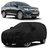 Sulfar 100% Water Resistant Car Body Cover Compatible with Mirror for Honda Amaze (Triple Stitched, Full Bottom Elastic, Black)