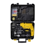 STANLEY SDH550KP 550W 10mm Corded Single Speed Hammer Drill Machine and Hand Tool Kit (120-Pieces) – Includes Hammer Drill, Measurement Tape, Drill Bits, Hammer, 1 Year Warranty, YELLOW & BLACK