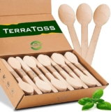TerraToss [160mm, 50 Pcs] Disposable Wooden Spoons | Disposable Spoons | 50 Piece Spoons | Premium A-Grade Birch Wood | for Party Events and Birthday (50)
