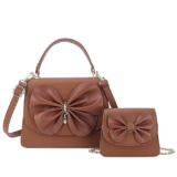 SIBY Women’s Tie Bow Sling Bag with Small Purse | PU Leather Western Style Handbag for All Occasions | Magnetic Closure (Brown)