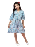 Juniper Ikat Blue Midi: Stylish Cotton Flex Shirt Dress for Girls