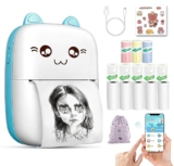 PeriPeri C6. Gift Box Combo Mini Thermal Printer (1Year Warranty) Inkless Bluetooth Pocket Printer with Pouch, 10 Paper & Sticker Rolls. Compatible with iOS, Android (Blue)