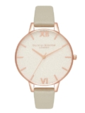 Olivia burton Glitter Dial Qtz Basic Slim White Glitter Round Dial Women’s Watch|Steel Grey Leather Material|Grey Color Band – OB16GD89