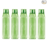 MILTON Prime 1000 Pet Water Bottle, Set of 5, 1 Litre Each, Green, Reusable Plastic Fridge Bottle Set, BPA Free and Leak Proof Waterbottles for School, Travel, Work