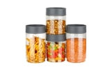 Clazkit Eazystack plastic Storage Jar Air-Tight BPA Free Combo Containers Set Kitchen Organizer & Kitchen Storage Set of 4 Pantry Organization Multipurpose Jar 1000 ML,1500 ml – Grey