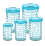 MILTON Storex Set of 5 Plastic Storage Jars & Containers (500ml, 750ml,1L, 1.5L & 2L) Blue, BPA Free, Air Tight Kitchen Organizer for Spices, Atta, Grains, Dishwasher Safe and Stackable