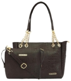 Bagsy Malone Tote Bag -Set of 2 | Handcrafted Side Tote Bag and Handbag for Office and College (Croco Brown1)