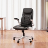 Green Soul Bosco Premium Leatherette Office Chair, High Back Ergonomic Home Office Executive Chair with Cushion Seat, Flip-up Padded Armrests, 4-Stage Adjust Lumbar Support(Black)
