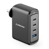 Ambrane 100W Charger Adapter, 4 Ports – 3 Type C & 1 USB for iPhone, Samsung, Type C Laptops: MacBook, Dell, HP, Fast Charger with PD Technology & GaN Technology for All Devices (Charge 100, Black)