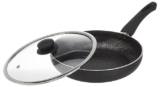 Amazon Brand – Solimo Aluminium Non Stick Frying Pan with Glass Lid – 27 cms, 2.3 litres | 3 mm Thickness | 100% PFOA, Lead, and Cadmium and Toxin-Free | Induction and Gas Stove Friendly (Black)