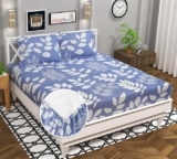 HOMEKART Premium Cotton 160tc Elastic Fitted Bedsheets with 2 Pillow Covers | Double Bed with Corner Elastic Wrinkelfree Supersoft Floral Pattren Breathable |Size-72 x 68 + 6 inches | Sky Blue & White