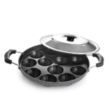CELLO Non-Stick 12 Cavity Grill Appam Patra 2 Side Handle with Stainless Steel Lid | Appam Maker | Appam Patra | Appam pan | Litti Maker | Appe Stand
