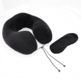 Amazon Basics Premium Travel Neck Pillow + Sleeping Eye Mask Combo l Comfortable | Soft Velvet Fabric I Black