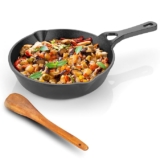 Lifelong Cast Iron Fry Pan 8 Inch (200mm) with Wooden Spatula | 2Ltr, 1.75kg Pan | Non-Stick Pre-Seasoned 100% Toxin & Teflon Free & Durable | Skillet for Cooking, Searing, Sautéing, & Frying
