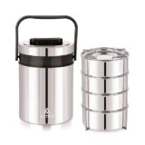 ATTRO Steel On 4 Insulated Tiffin Box 4 Stainless Steel Containers Easy Carry Handle, BPA-Free, Leakproof Office, School & Travel Grey, 1200 ml