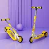 Kidsmate Play Ride 3‑Wheel Metal Kick Scooter for Kids | Adjustable Height, Foldable & Lightweight | Safe & Fun Outdoor Ride‑On Toy for Boys & Girls for Age 3+ yrs, Max User Weight 50 Kg (Yellow)