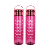 ATTRO Oxy Motivational 1000ml Water Bottle – Time Markers & Inspirational Slogans Mentioned Encourages More Water Intake, Easy-to-Carry Handle- Set of 2 Wine
