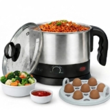 SOLARA Electric Kettle Multipurpose 1.5 Litre, 600 Watts, Stainless Steel Body with Glass Lid, 3 Boiling Modes, for Hot Water, Milk, Tea, Coffee, Cooking Oats, Noodles, Soup, Egg Boiler Machine-Black