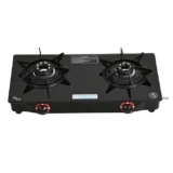 Cello Hexa Toughened Glass-Top 2 Black Aluminium Alloy Burner LPG Gas Stove | Black | Spill Proof | Ergonomic Knobs | Six Prone Pan Support | Pin Brass Burners | 1 Year Warranty