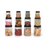 CELLO Checkers Pet Plastic Airtight Canister Set | Food Grade and BPA Free canisters | Durable & Shatterproof Body |Air Tight Seal & Stackable |Transparent | 300ml x 4, 650ml x 4, 1200 x 4, Set of 12