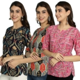 Pinkmint Women Combo Tunic Top for Women ll Fancy Crape Girls Top’s ll Regular Fit Casual top (Pack of 3)