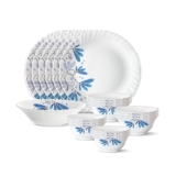 Larah by Borosil Twilight Silk Series Opalware Dinner Set | 19 Pieces for Family of 6 | Microwave & Dishwasher Safe | Bone-Ash Free | Crockery Set for Dining & Gifting | Plates & Bowls | White