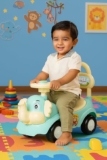 Amazon Brand – Jam & Honey Elephant Car | Ride On for Kids 2 Years+ | Push Car with Backrest | Under Seat Storage | Without Handle | Sea Green