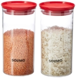 Amazon Brand – Solimo Plastic Storage Jar and Container Set I Air Tight & BPA Free Containers For Kitchen Storage Set I Grocery Kitchen Container Set I Multipurpose Jar, 1400 Ml Each, Set 2, Red