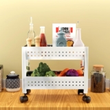 Kuber Industries 2 Tier Portable & Multi-Utility Stand for Kitchen Storage Rack | Room Organiser & Steel Book Shelf for Home | Easy-to-Move Kitchen Trolley with Wheels | Silver