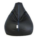 Amazon Brand Solimo Premium Faux Leather Bean Bag, Filled with Beans | Capacity: Upto 6 Ft 3 in Height, 120 KG Weight | 3XL | Black with Royal Blue Piping