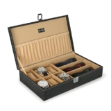 Watch Box Organizer and Sunglasses Case Holder with 6 Slots for Watches and 3 Slots for Sunglasses Black in color