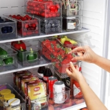 Clazkit Acrylic Fridge Organiser | Fridge Storage Boxes | Refrigerator Storage Containers | Pack of 4| For Vegetable, Fruits Etc | Size-10″x 4″ x 3.0″