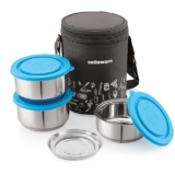CELLO MF Thermostyle Stainless Steel 2 Big Container (375ml X2) with Jacket| Leakproof Lunch Boxes | Easy to Clean | Ideal for College, Office | 3 Unit, Blue