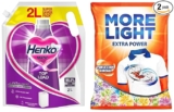 Henko Matic Top Load Liquid Detergent-2L Refill Pouch with Nano Fiber Lock Technology, 99.9% Germ Protection which maintains the Newness, Color & Shine & More Light Extra Power Detergent powder 4kg