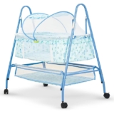 BAYBEE Clora Baby Swing Cradle for Baby | Baby Bedding Set with Mosquito Net & Storage Basket | Jhula Palna for New Born Babies | Baby Sleeping Swing Cradle for 0 to 12 Months Boys Girls (Light Blue)