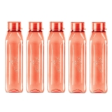 MILTON Prime 1000 Pet Water Bottle, Set of 5, 1 Litre Each, Red, Reusable Plastic Fridge Bottle Set, BPA Free and Leak Proof Waterbottles for School, Travel, Work