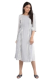 Aurelia Women’s Rayon Blue Round Neck Yarn-Dyed Dress Knee-Length