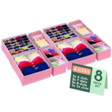 Kuber Industries 8 Pcs Set Foldable Multicompartment Socks Organizer for Wardrobe | Cloth Organizer for Storage | Tie, Socks & Underwear Organisers Storage Box for Closet | Pink