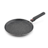 Amazon Brand – Solimo Aluminium Non-Stick Dosa Tawa with Detachable Handle| Granite Finish | Induction Base | Pfoa Free | High Temperature Resistant Exterior Coating | 25 Cm | Black