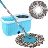 Zureni Rectangular Bucket Spin Mop with 2 Wet/Dry MopHead Extendable Handle Removable Steel Wringer 360° Floor Cleaning Mopping Set (Random Colour)