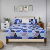 Status Contract 2024 Cotton Rich Double Fitted Bedsheet with 2 Pillow Covers for Bed Room, Home, Hotel-120 GSM (Blue White)