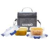Amazon Brand – Solimo Borosilicate Glass Lunch Boxes | Set of 2 (350 ml * 2) with Detachable Lid & Lunch Bag for School, College, Office Use |Microwave Safe & Leak Proof |Blue