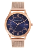 Giordano Luxury Analog Watch for Men – Metalic dial with Roman Markers and 24-Hour Inner Ring, Quartz Movement and mesh Metal Strap
