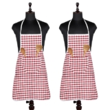 Amazon Brand – Solimo Cotton Apron with Front Pocket | Bib Apron for Chef/Housewife | (Pack of 2) (Red)