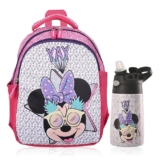 Kuber Industries ( Set of 2 Backpack & Water Bottle Combo Set | Disney Minnie Star | School-College Bag with (350 ml) Insulated Water Bottle | Perfect Combo For Adults & Kids | Pink