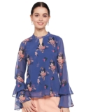 Amazon Brand – Eden & Ivy Women’s Printed Georgette Round Neck Bell Sleeve Regular Fit Top