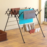 Kuber Industries Stainless Steel Cloth Stand for Drying Clothes Foldable with 17 Hanger Rods | Space Saver 2 Sided Wet Cloth Hanger for Balcony | Clothes Dryer Stand for Indoors & Outdoors | Black