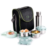 Ganesh Platina 5 Stainless Steel Executive Lunch Box with Bag Full Meal Boxes | Stainless-Steel Leak-Proof Containers & Bottle |Color May Vary