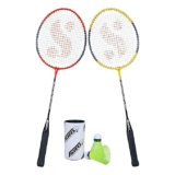 Silver’s SB-100 Combo-5 (2 Badminton Rackets + 2 Pcs Plastic Shuttle) Red-Yellow