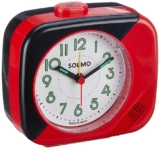 Amazon Brand – Solimo Table Alarm Clock | 4-Step Volume with Lighting and Night Glow | Black and Red